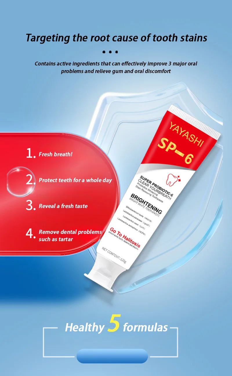 SP-6 Probiotic Teeth Whitening Toothpaste - Deep Stain Removal & Oral Care