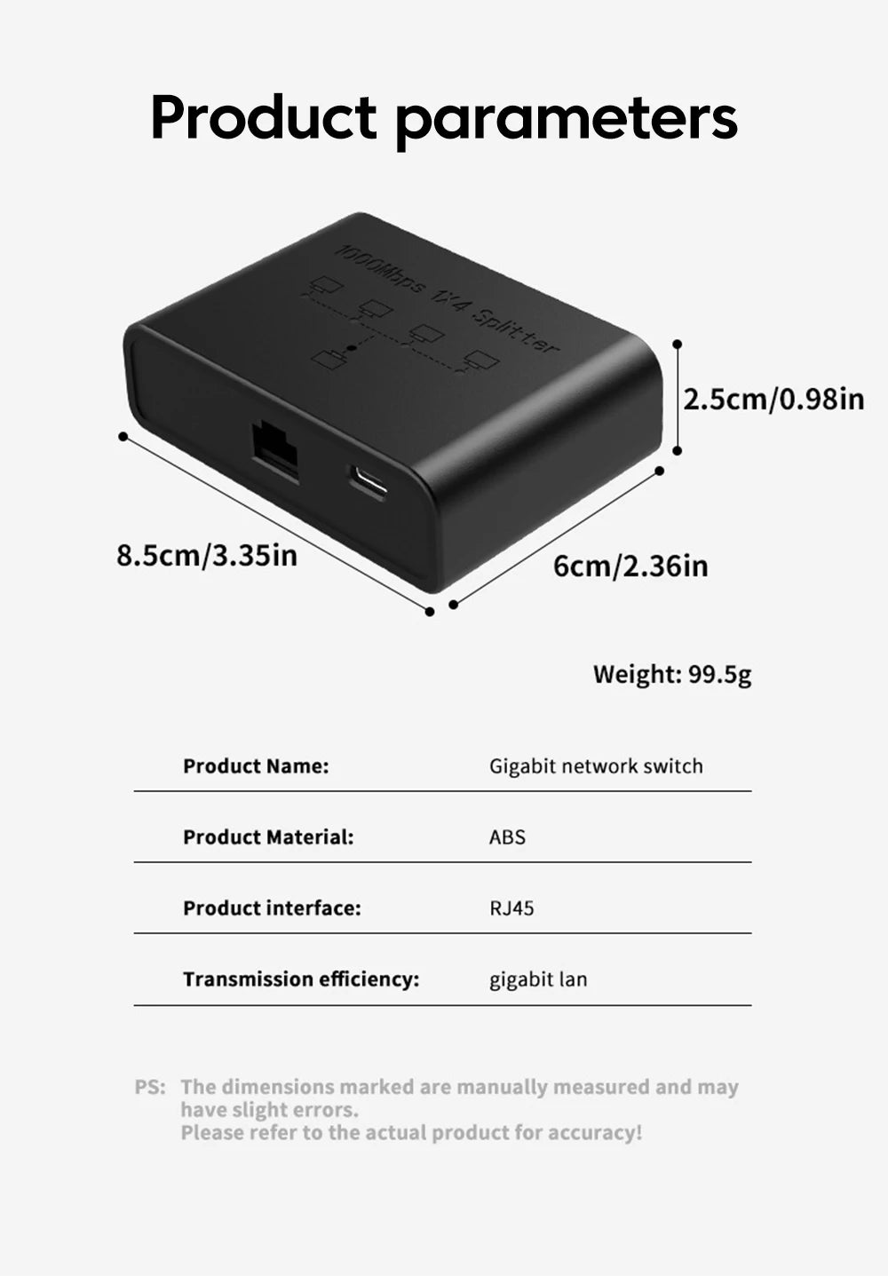 5-Port Gigabit Ethernet Switch - High-Speed RJ45 Network Splitter & Adapter