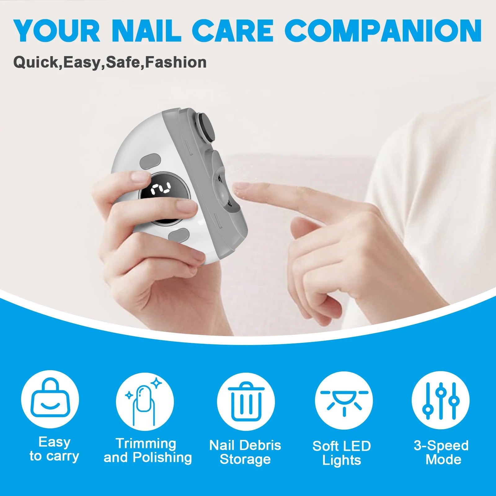 Automatic Electric Nail Trimmer & Polisher - Safe & Painless LED Nail Care Device - 2