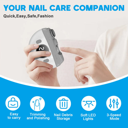 Automatic Electric Nail Trimmer & Polisher - Safe & Painless LED Nail Care Device