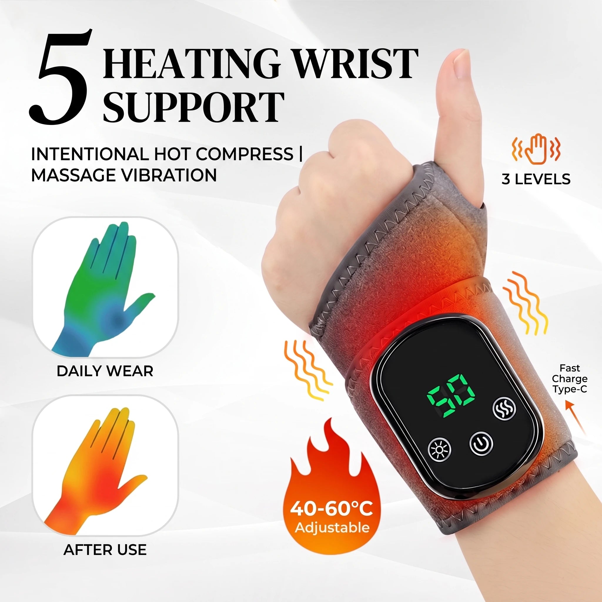 Electric Heated Wrist Massager with Vibration Therapy for Pain Relief - 1