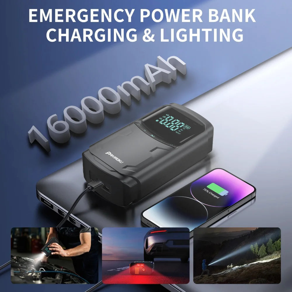 5000A Car Jump Starter with 150PSI Air Compressor & Portable Power Bank - 5