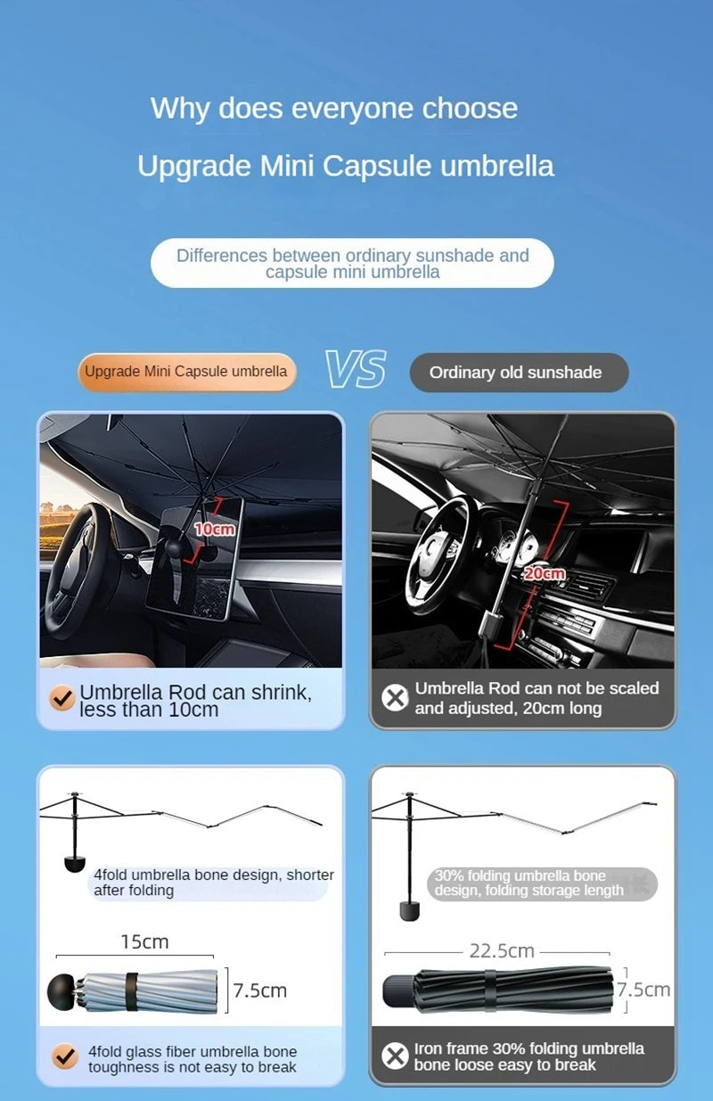 Foldable Car Windshield Sun Shade Umbrella - UV & Heat Block