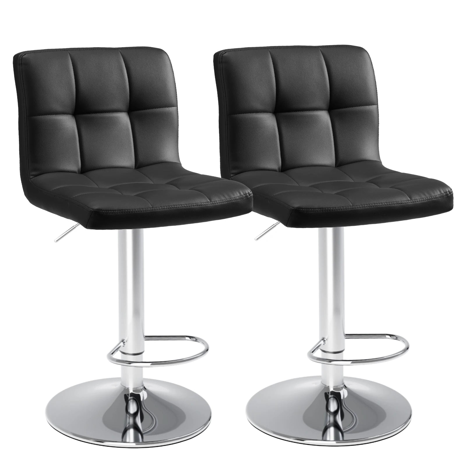Set of 2 PU Leather Bar Stools - Comfortable Kitchen Counter Height Chairs - 16