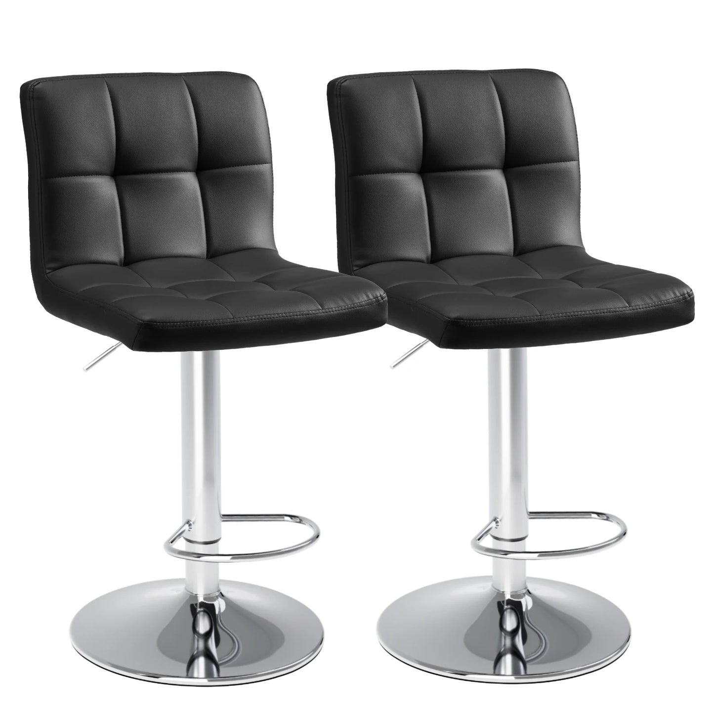 Set of 2 PU Leather Bar Stools - Comfortable Kitchen Counter Height Chairs