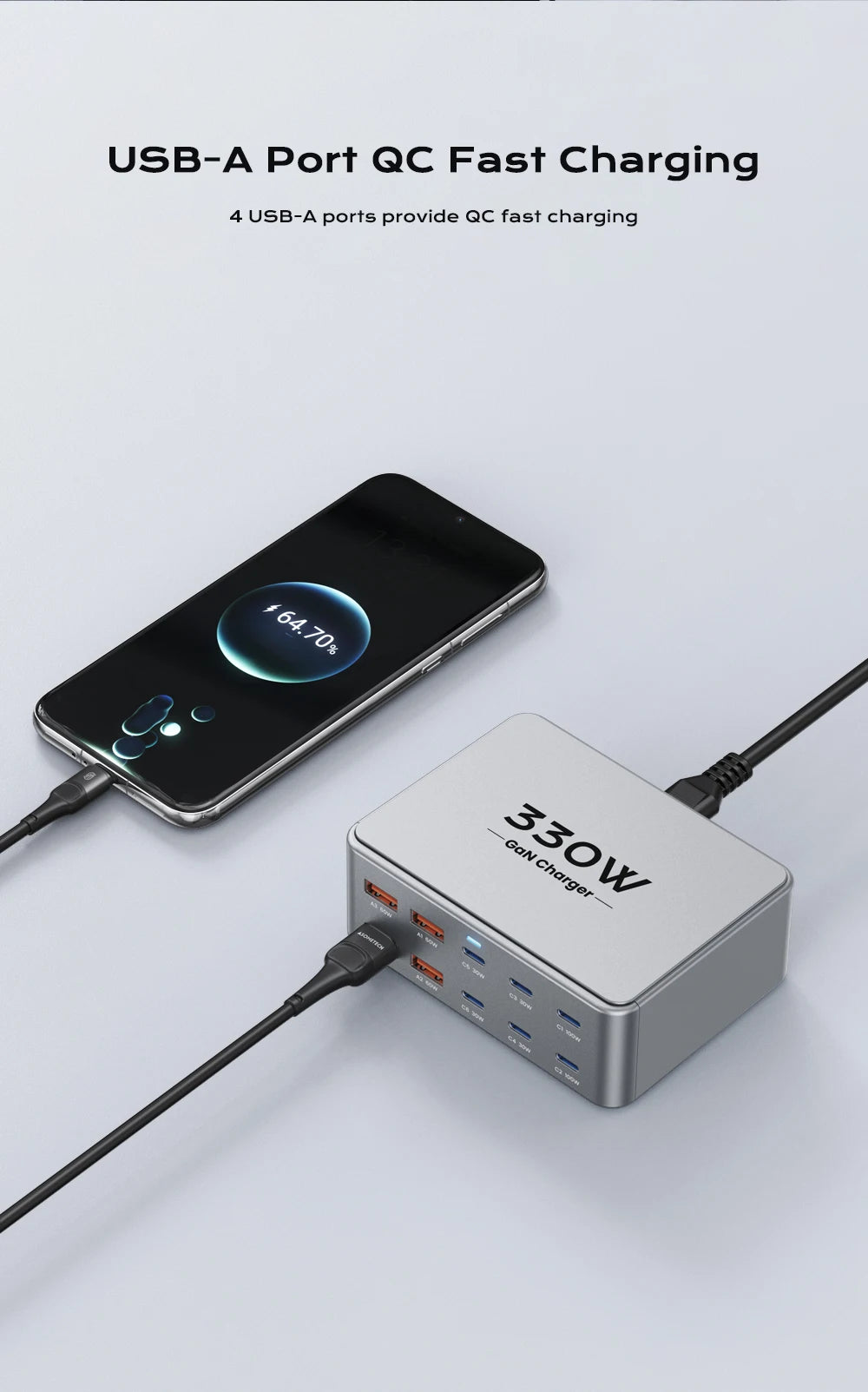 330W 10-Port GaN Fast Charging Station for Laptops, Smartphones & Tablets - 14