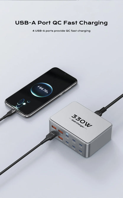 330W 10-Port GaN Desktop Fast Charger - PD 100W USB-C Charging Station