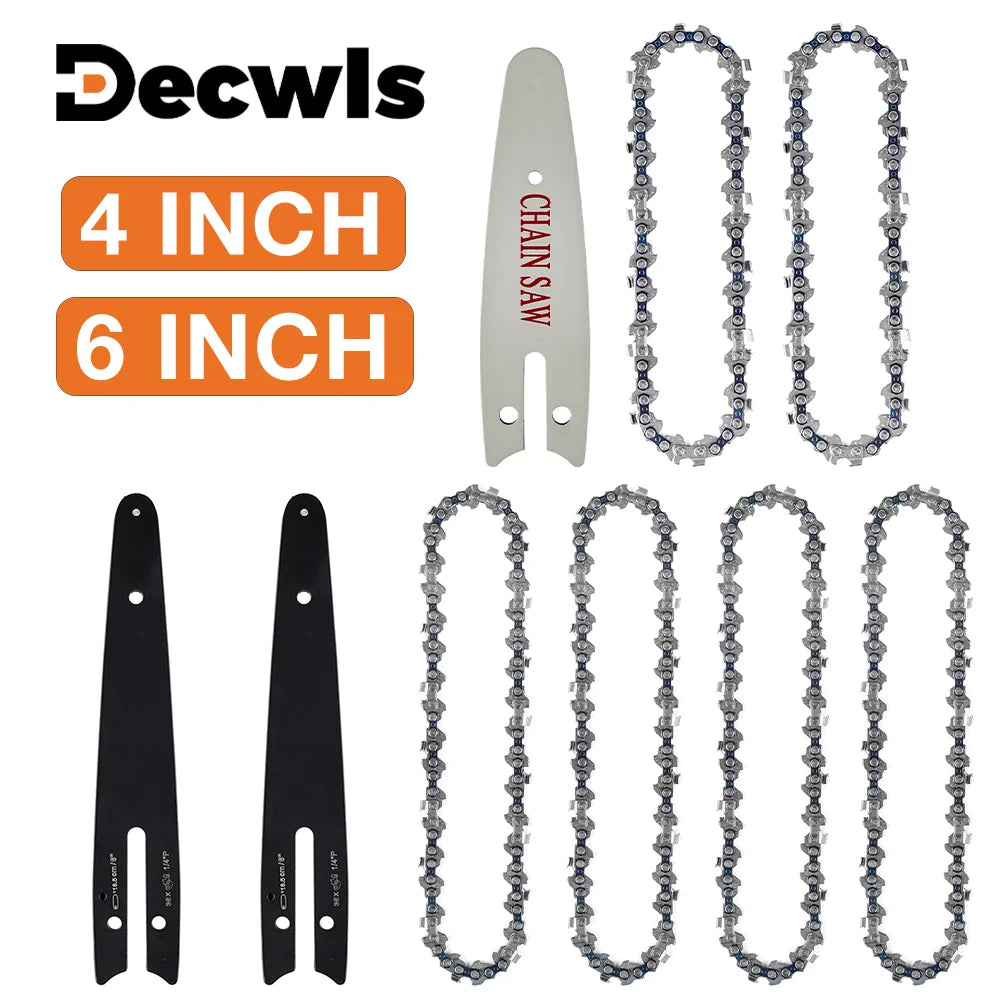 4 & 6-Inch Replacement Chains and Guide Bar Set for Mini Cordless Chainsaws