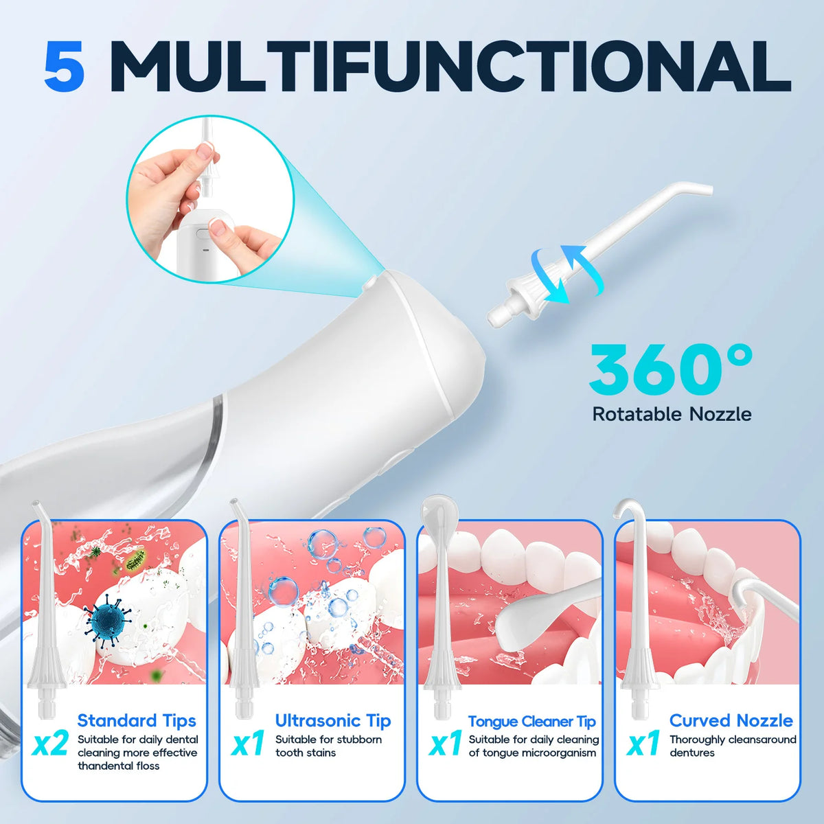 Portable Cordless Water Flosser - Rechargeable Oral Irrigator for Deep Teeth Cleaning
