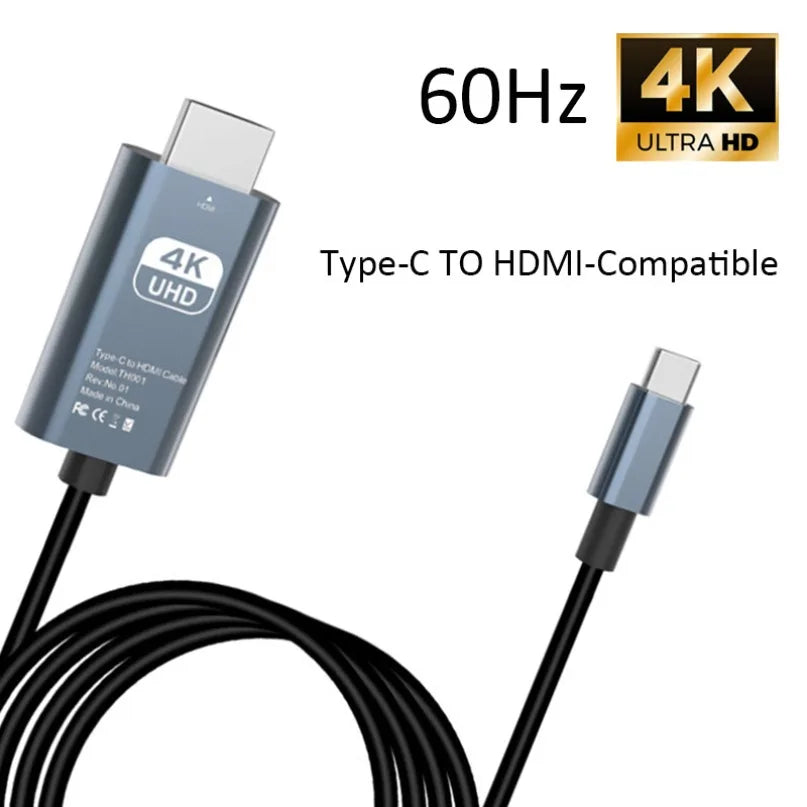 4K USB-C to HDMI Adapter Cable for Laptop, Phone & Tablet Screen Mirroring - 1