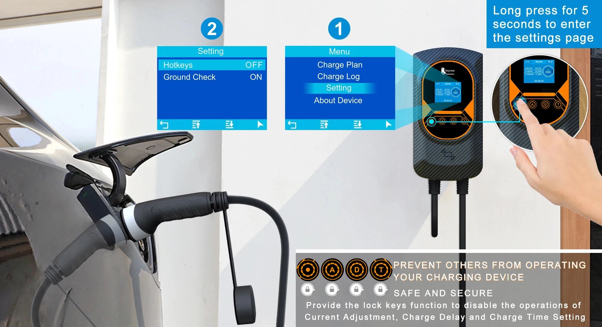 Electric Vehicle Wallbox Charger - Adjustable 7.6kW-22kW EV Charging Station - 17