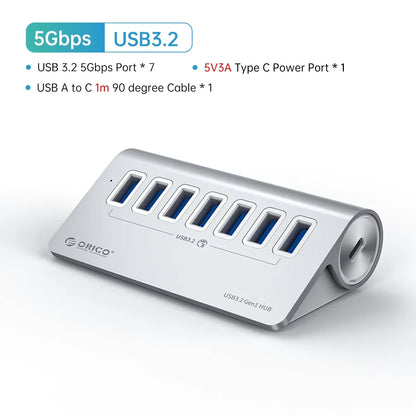 7-Port Powered USB 3.2 Hub with Fast Charging for Laptop & PC
