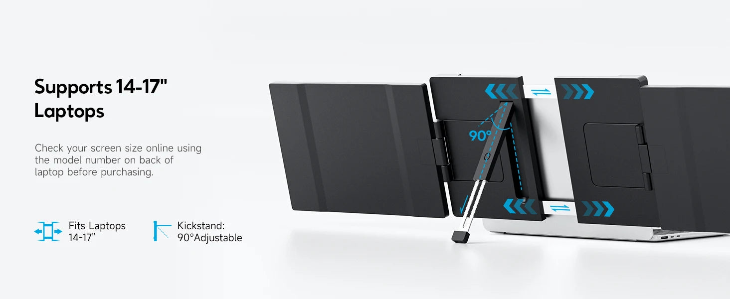 14.1" Portable Laptop Monitor - 1200P FHD IPS Triple Screen Extender - 10