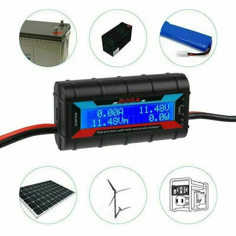 200A LCD Digital Watt Meter & Power Analyzer for RC Battery & Solar Systems