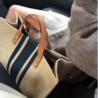 Luxury Striped Canvas Bucket Bag