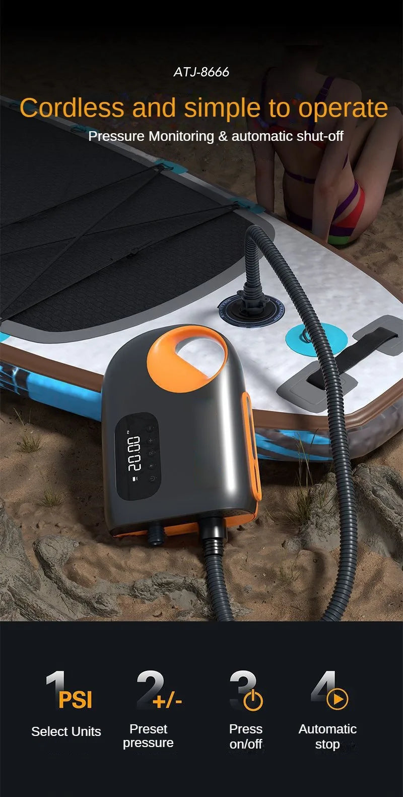 12V 20PSI Electric SUP Air Pump for Paddle Boards & Kayaks