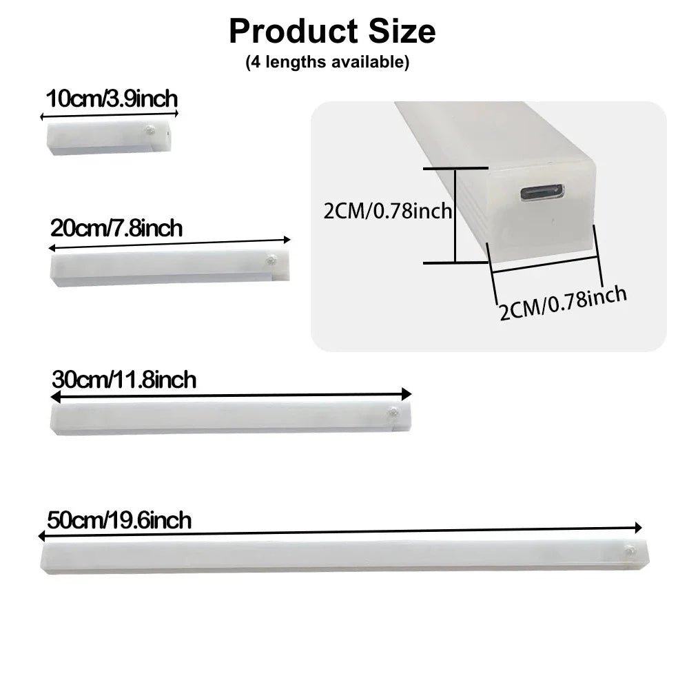 Wireless Motion Sensor LED Under Cabinet Light - USB Rechargeable Dimmable Closet Bar