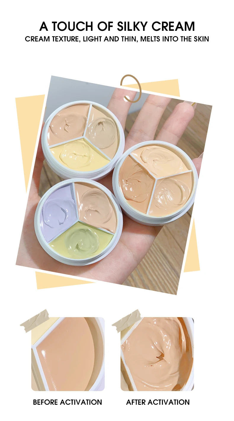 3-Color Cream Concealer Palette for Flawless Skin & Dark Circles