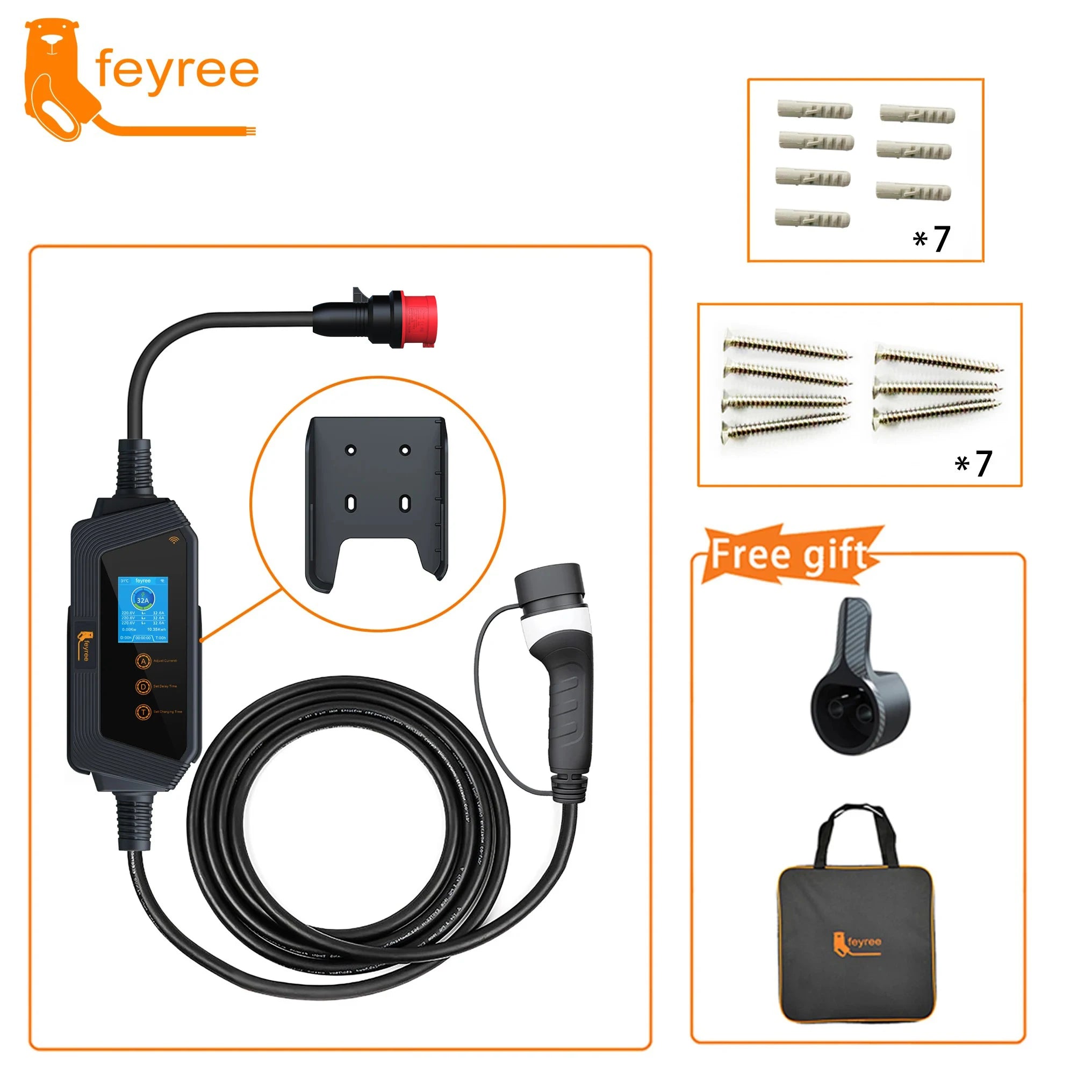 22KW 3-Phase Portable Type 2 EV Charger with App Control & Wi-Fi - 32