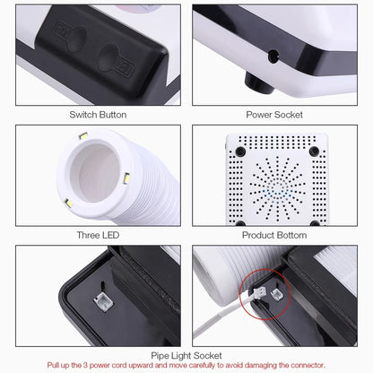 60W Nail Dust Collector Extractor Fan Vacuum with Retractable LED Tube for Manicure Salon