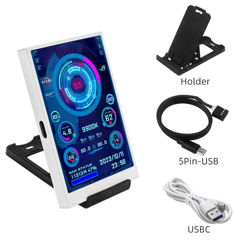 3.5" IPS PC Hardware Monitor - Real-Time CPU GPU RAM Temperature Display - 27