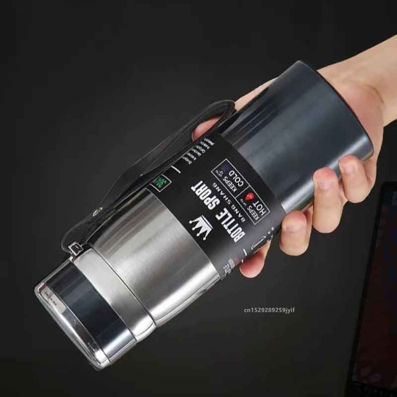 Insulated Stainless Steel Vacuum Flask - 800ml/1000ml Thermal Water Bottle - 12