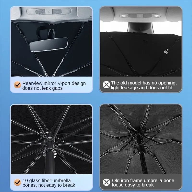 Foldable Car Windshield Sun Shade Umbrella - UV & Heat Block - 4
