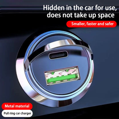 Hidden Mini Fast Car Charger - Dual USB & Type-C Adapter for All Phones
