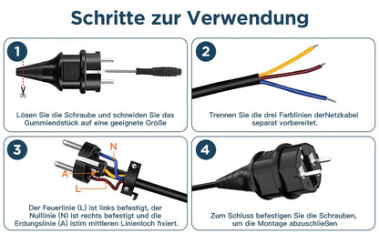 IP44 Waterproof Schuko Plug - Heavy Duty 16A 250V Rewireable EU Power Connector