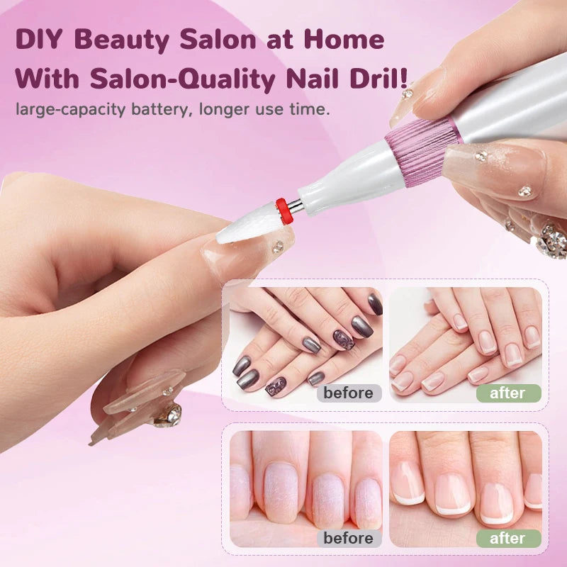 Professional Cordless Electric Nail Drill Kit with 12 Bits & LCD Display