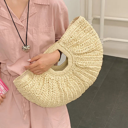 Luxury Half-Moon Straw Tote