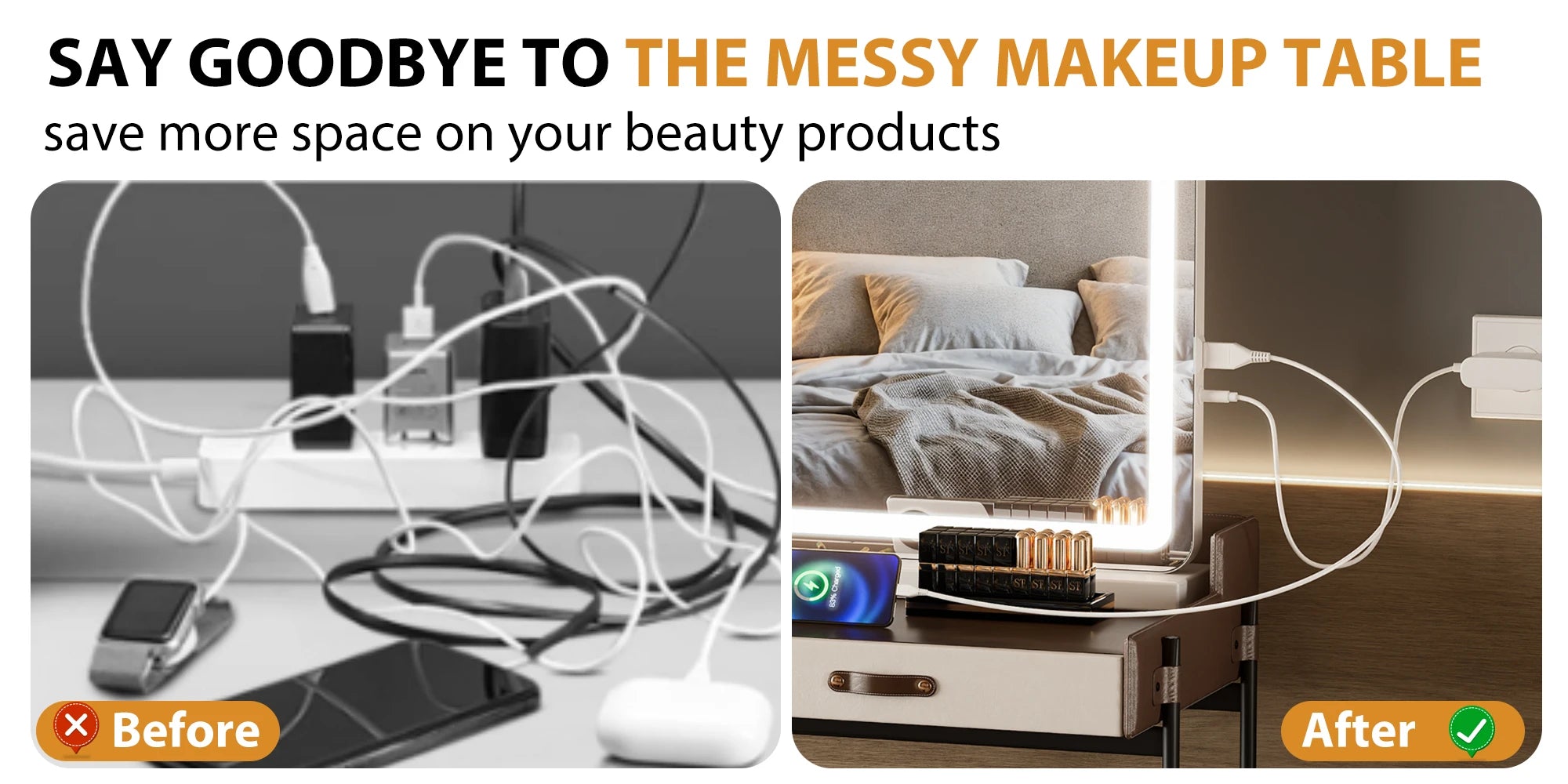 LED Vanity Mirror with Lights - Adjustable 3-Color Dimmable Makeup Mirror - 8