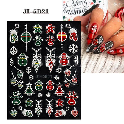 5D Embossed Christmas Nail Art Stickers - Winter Holiday Snowflake & Santa Decals