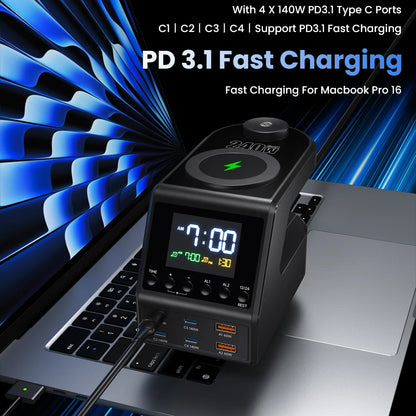 240W GaN Charging Station - 10-in-1 Fast USB-C Hub with Wireless & Alarm