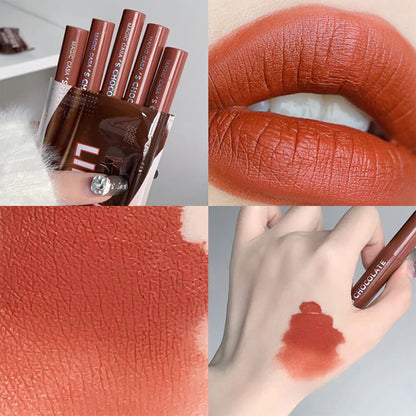 5-Piece Chocolate Matte Lip Glaze Set - Long-Lasting Waterproof Lip Tint