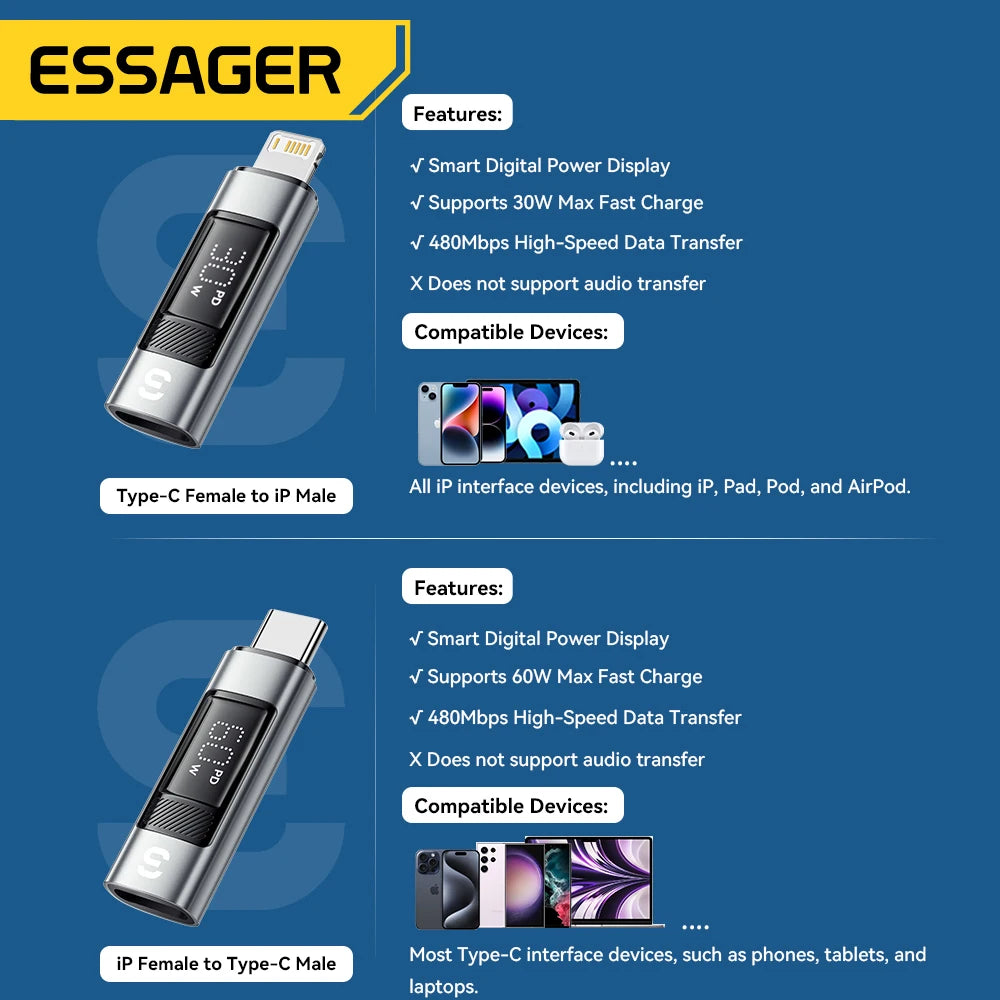 Universal Type-C to Lightning OTG Adapter 60W Fast Charging Converter - 6