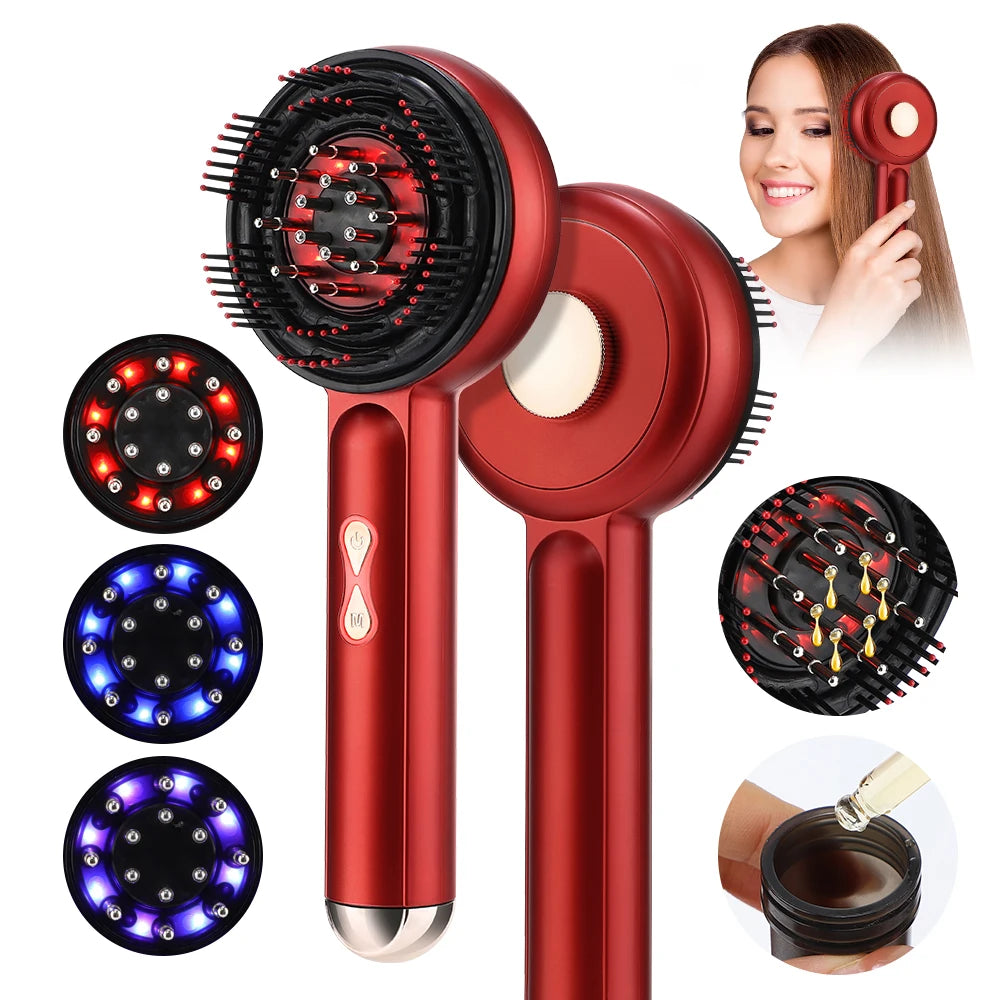 Electric Scalp Massager Comb with LED Light Therapy & Liquid Applicator