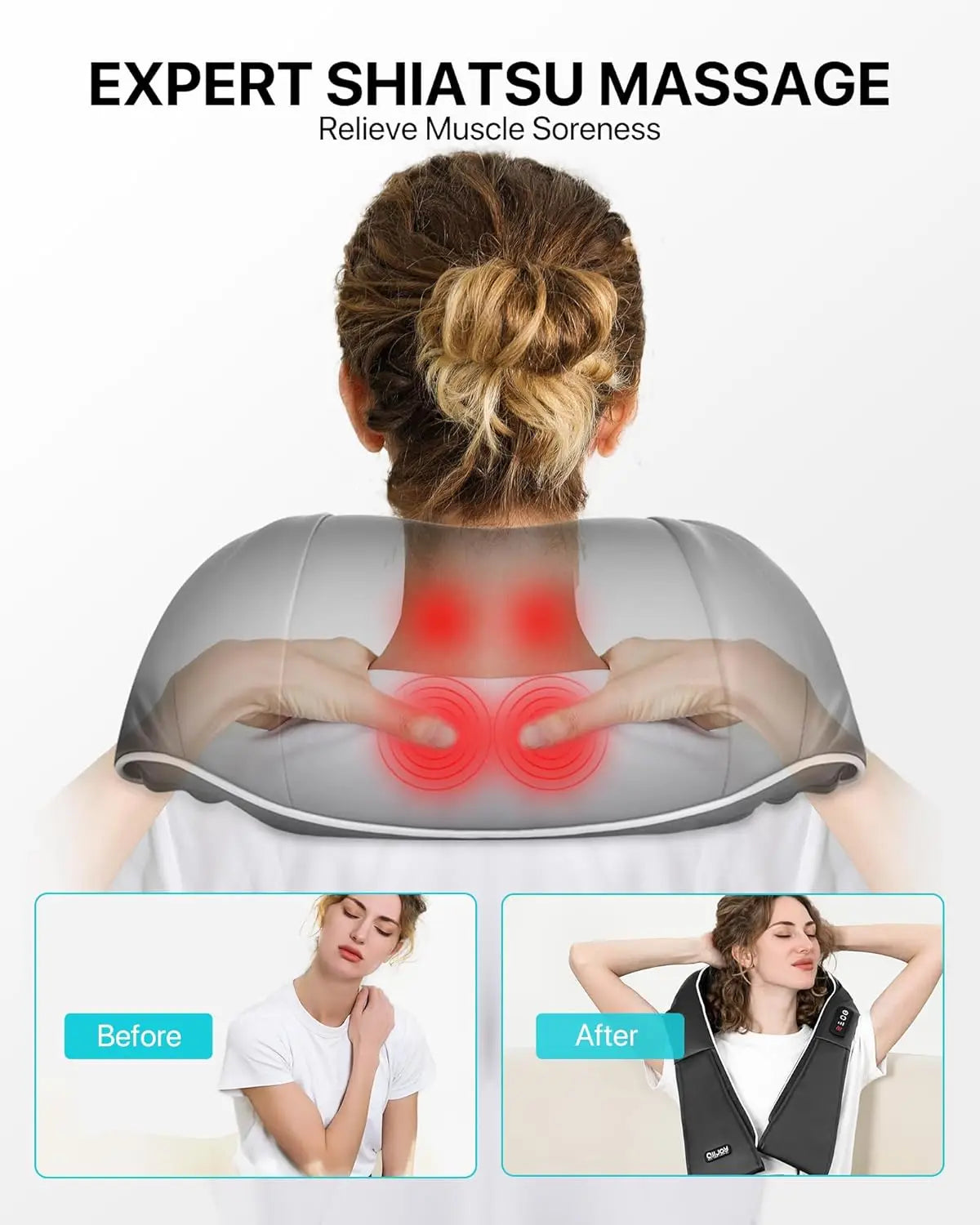Shiatsu Neck & Shoulder Massager with Heat - Electric Back Massage - 9