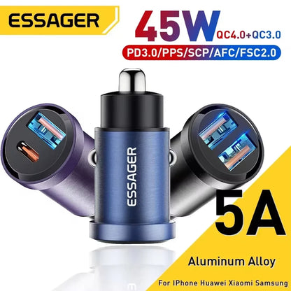 Essager 45W Fast Car Charger PD 3.0 Dual Port USB-C Adapter for Phone