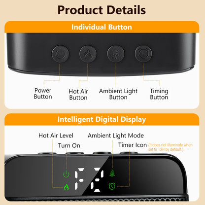 Portable PTC Ceramic Electric Space Heater with LED Display and Timer