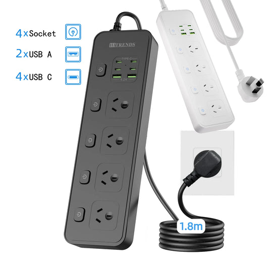 Australian Multi-Plug Power Board with 6 USB Fast Charging Ports & Switches