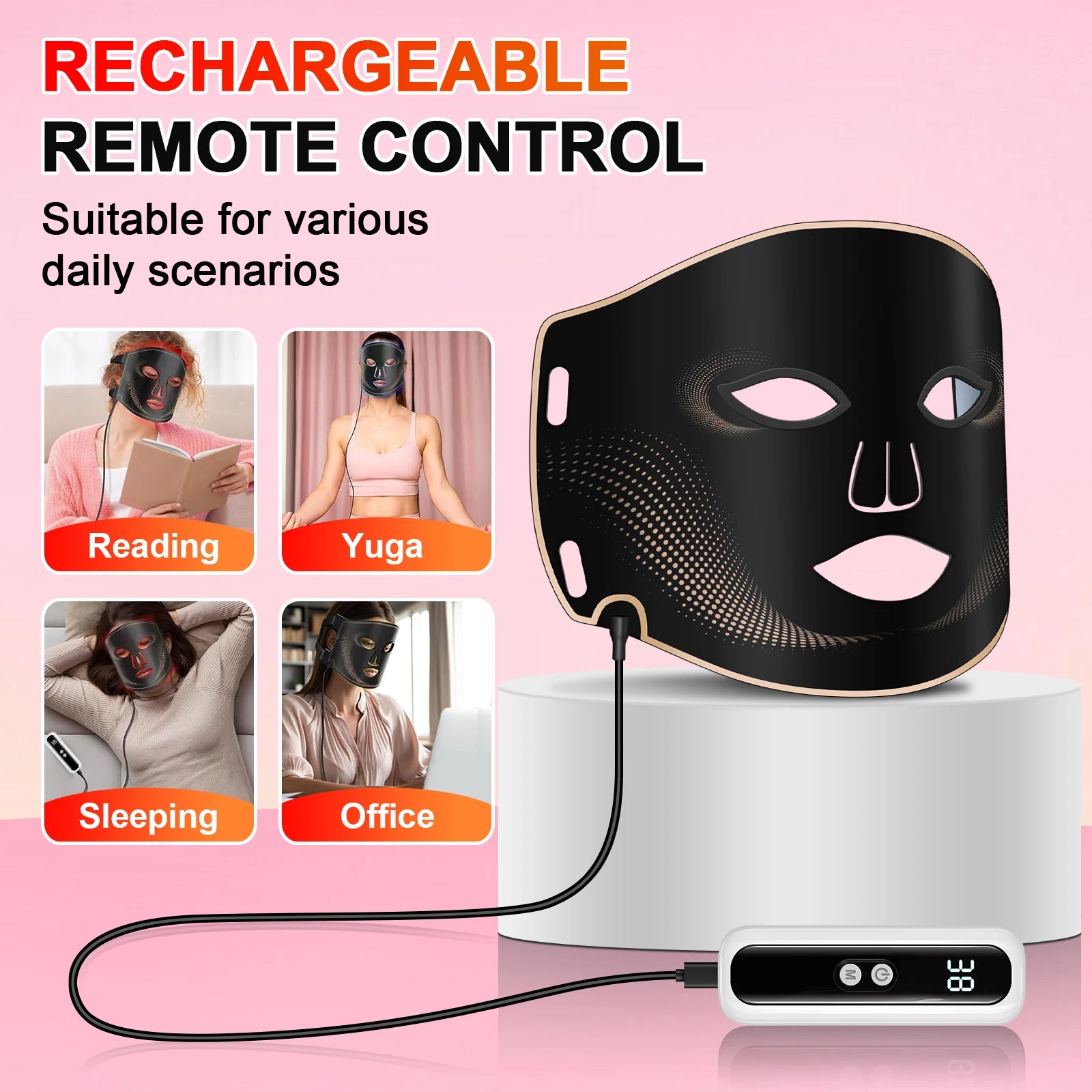 7-Color LED Facial Mask - Cordless Silicone Anti-Aging Skin Rejuvenation Therapy - 6