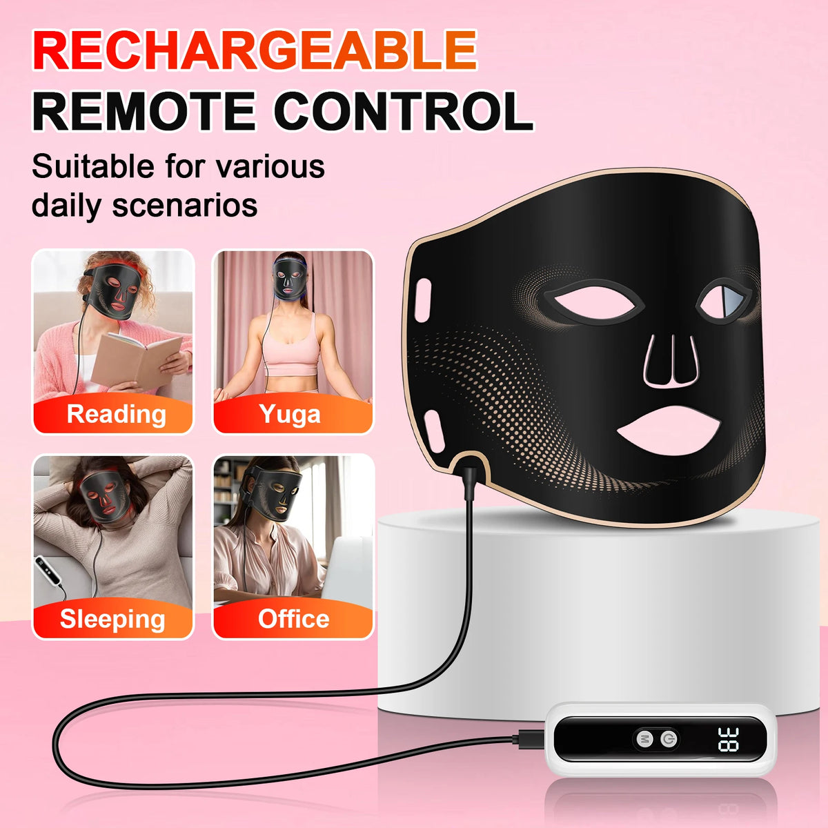 7-Color LED Facial Mask - Cordless Silicone Anti-Aging Skin Rejuvenation Therapy