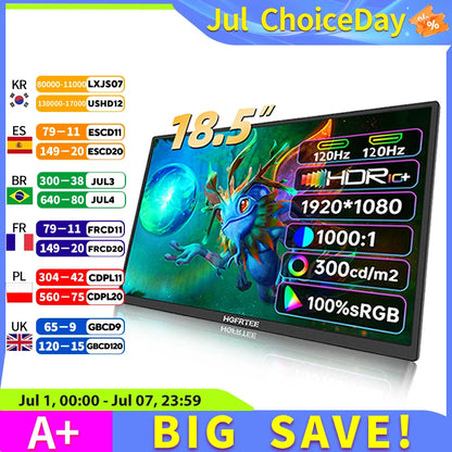 18.5" Portable 120Hz Monitor - 1080P IPS Full HD Laptop Second Screen