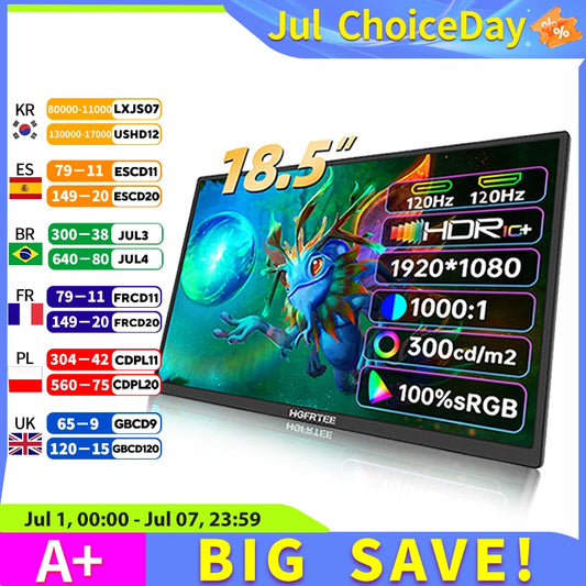 18.5" Portable 120Hz Monitor - 1080P IPS Full HD Laptop Second Screen