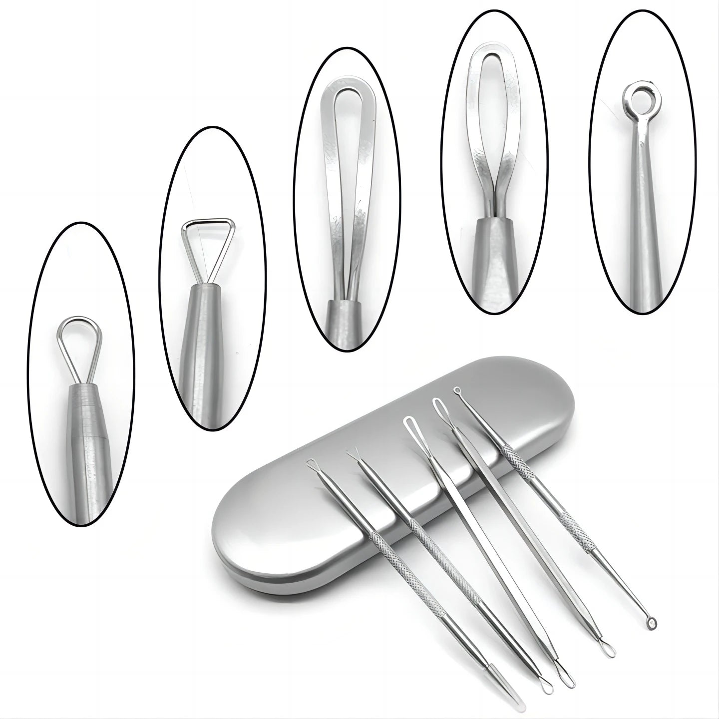 Professional Stainless Steel Blackhead Extractor & Pimple Popper Tool Kit - 10