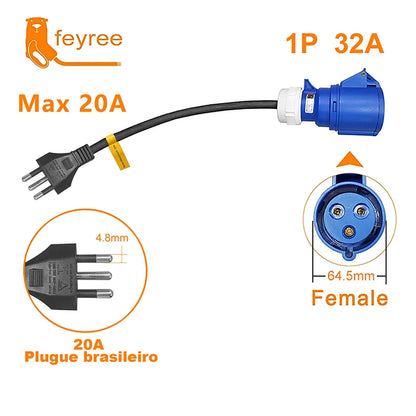 EV Charger CEE Female to Brazil 10A/20A Plug Adapter 7KW Portable Cable