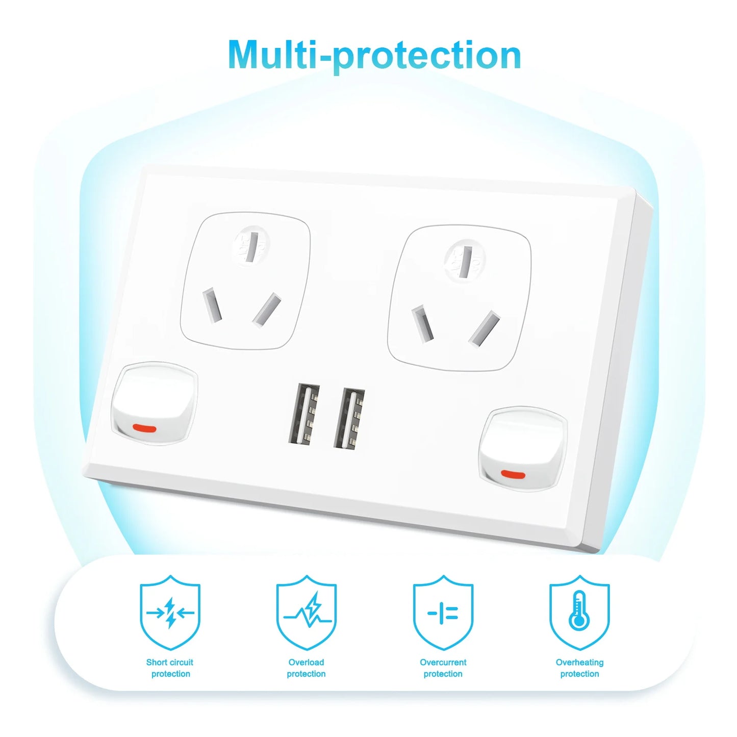 Australian Standard Dual Wall Socket with USB Ports & 2-Gang Switch