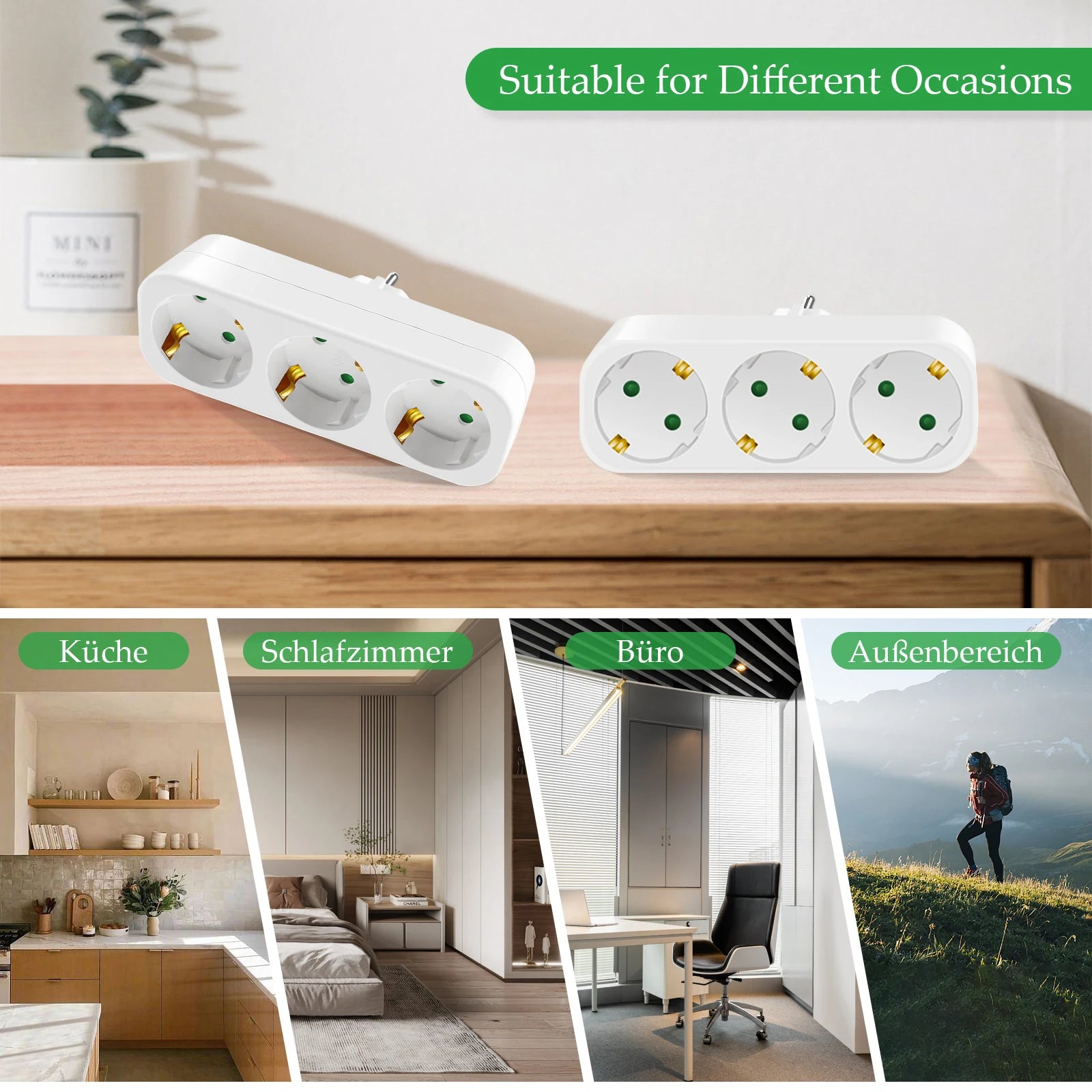 3-Way European Power Socket Adapter - 16A EU Plug Extension Converter - 11
