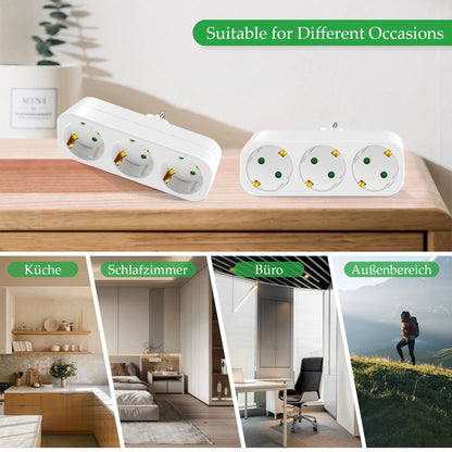 3-Way European Power Socket Adapter - 16A EU Plug Extension Converter